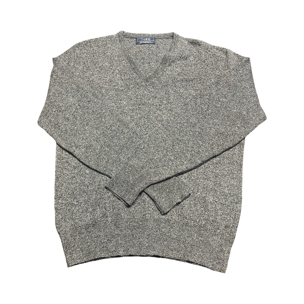 Vintage Thane Mens Grey Marled V-Neck Sweater 100% Orlon Acrylic Made in‎ USA L